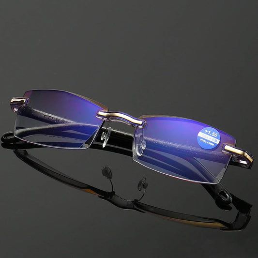 Men's Frameless Diamond Trimming Reading Glasses Anti-blue Light Film by GJG Denim