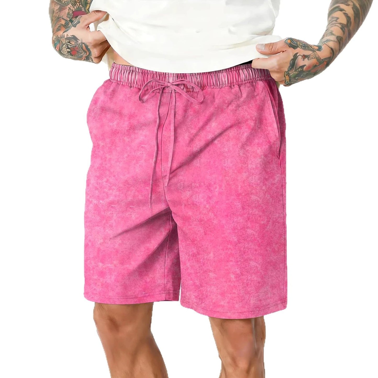 Men's Relaxed Fit Washed And Distressed Casual Shorts by GJG Denim