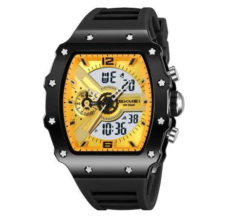 Multifunctional Men's Watch With Dual Displays Featuring A Stylish Barrel-shaped Case by GJG Denim