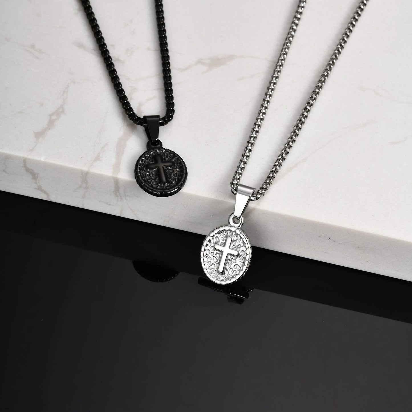 Casual Cross-Shaped Oval Pendant Necklace For Men by GJG Denim