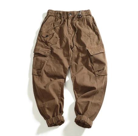 Men's Multi-pocket Stretch Worn Looking Washed-out Loose Cargo Pants by GJG Denim