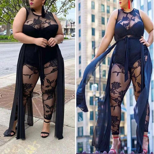 Plus Size Women's Sexy Flocking Jumpsuit Temperament Commuter by GJG Denim