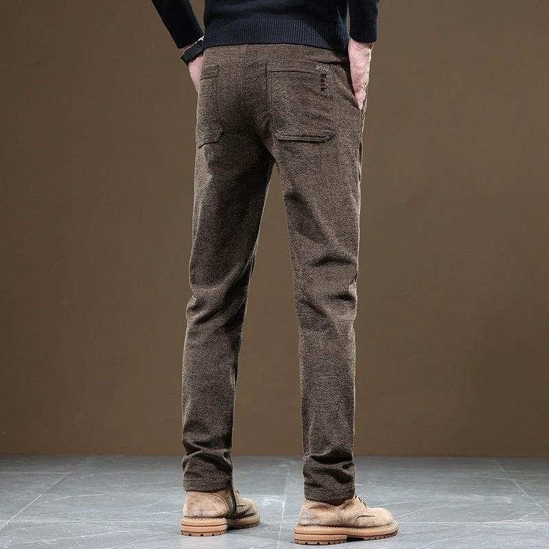 Men's Slim Fit Straight Fleece-lined Thick Business Casual Pants by GJG Denim