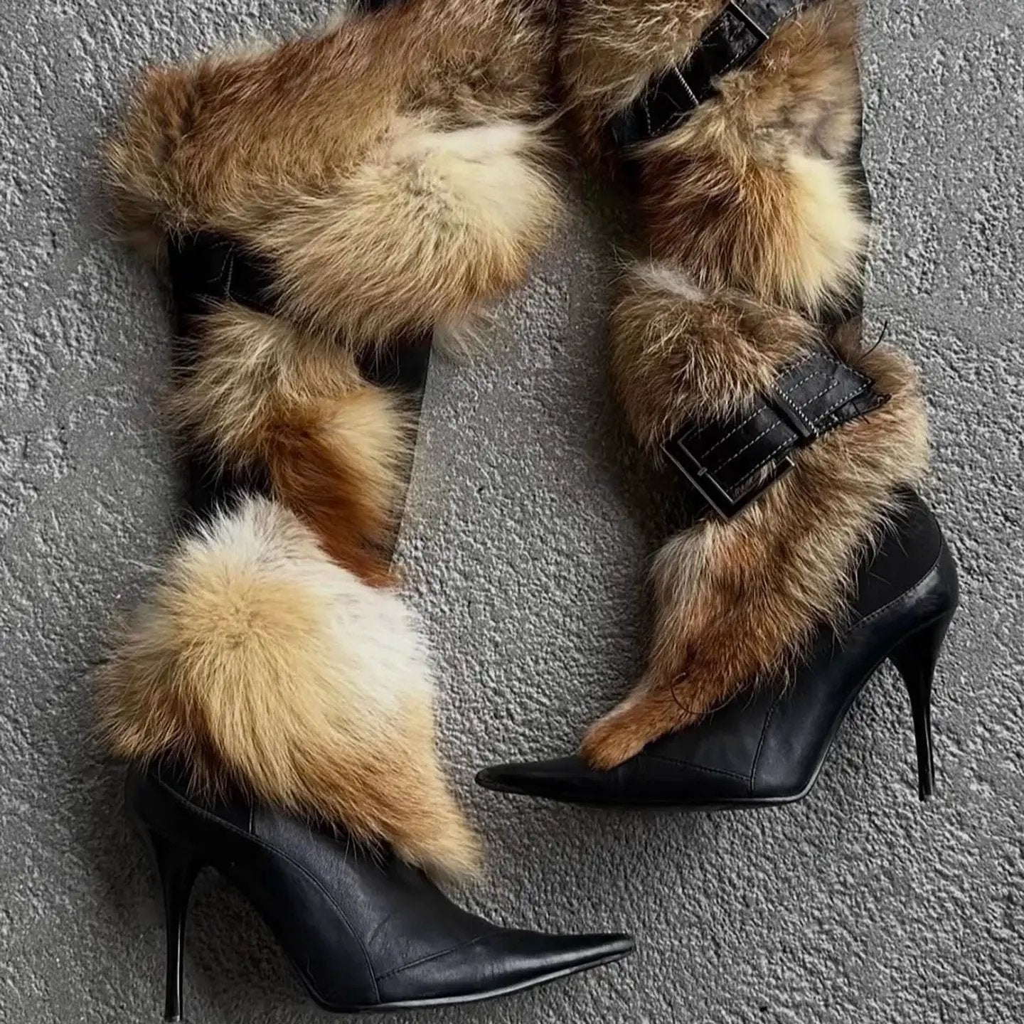 Trendy Y2K-style Fluffy Stiletto Thigh-high Boots by GJG Denim