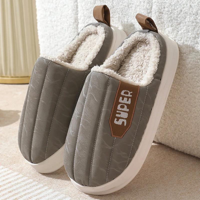 Men's Striped Waterproof Thick-soled Non-slip Plush Slippers by GJG Denim