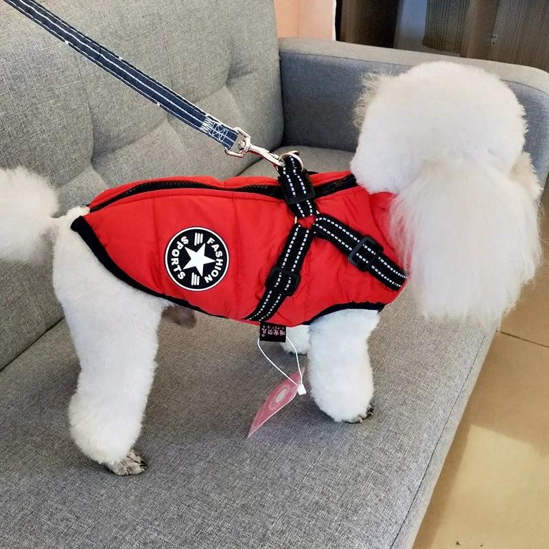 Waterproof Dog Clothes Winter Dog Coat With Harness Warm Pet Clothing Big Dog Jacket Chihuahua Labrador Coat Costume by GJG Denim