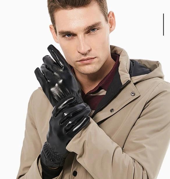 Men's PU Leather Warm Gloves by GJG Denim