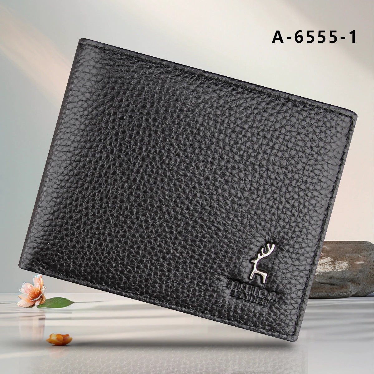 Black Men's Genuine Leather Wallet Cowhide Short Bifold by GJG Denim