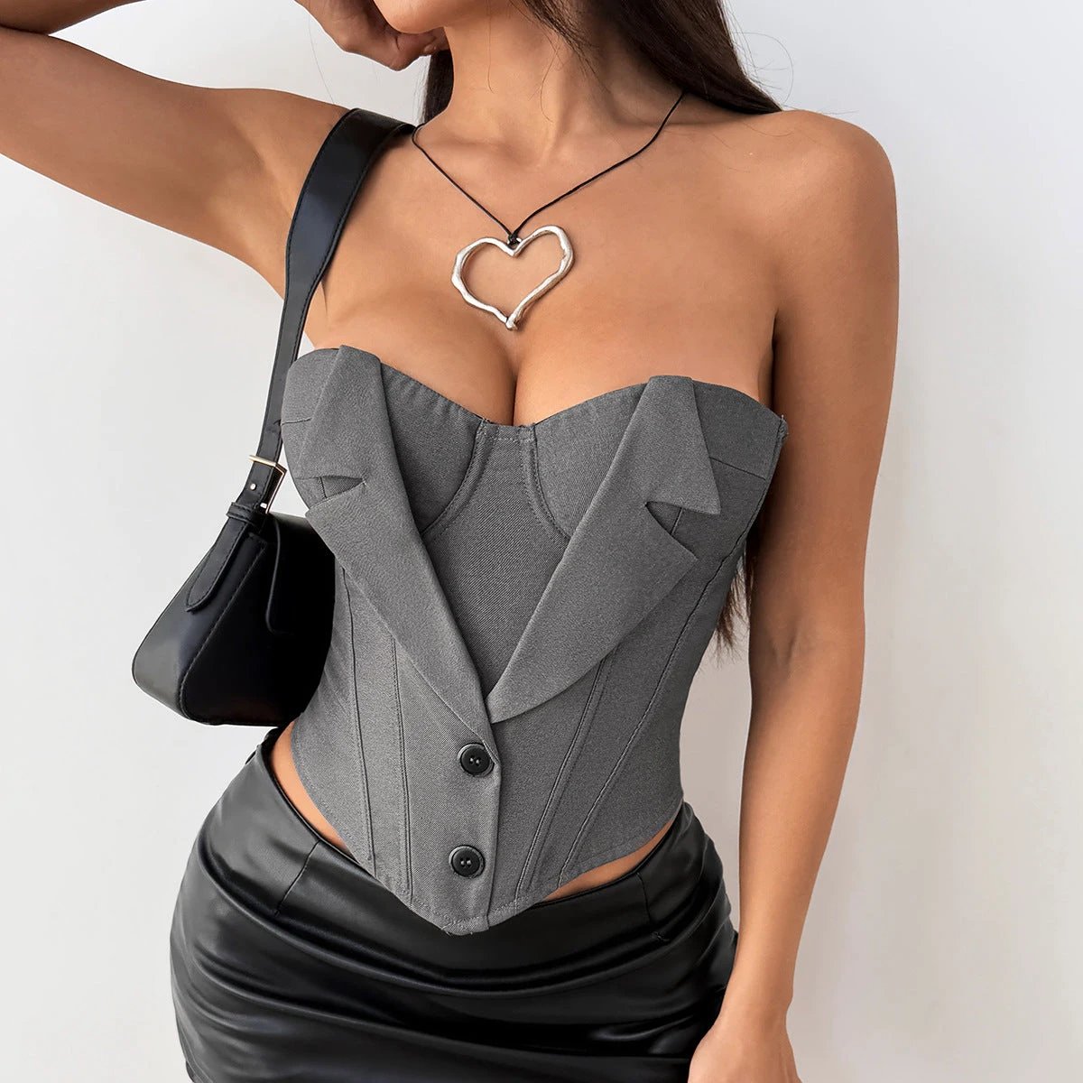 Chest-wrap Tank Top With Button Detailing And A Tie Waist by GJG Denim