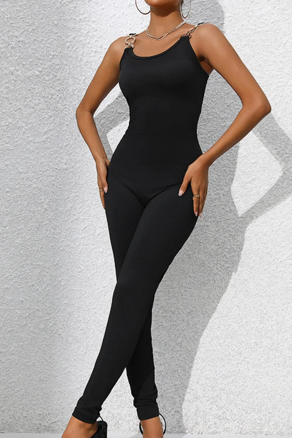 Scoop Neck Wide Strap Skinny Jumpsuit by Lady Ros