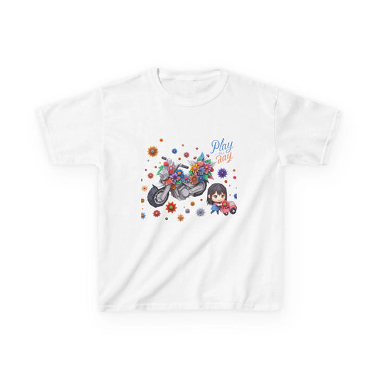 Play all Day Motorcycle Tee - Fun Floral Design for Young Adventurers by Printify