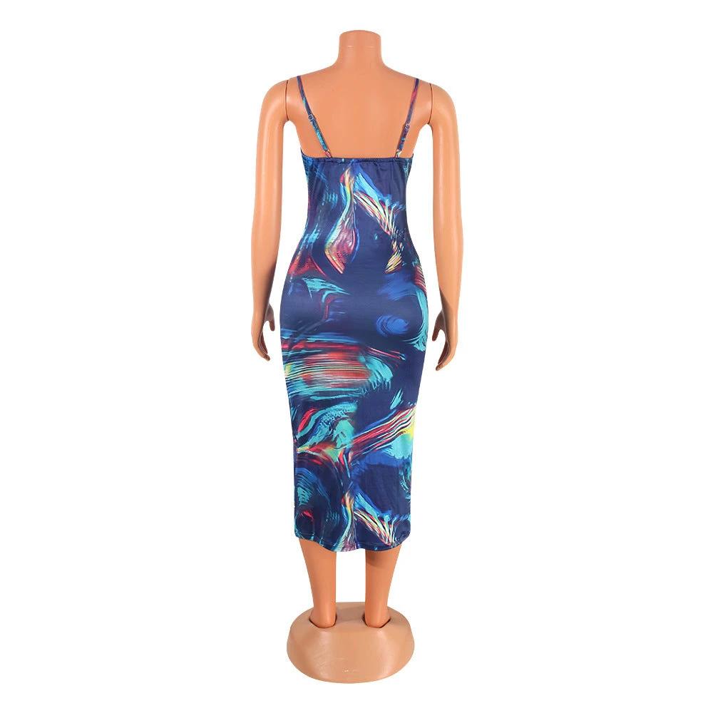 Fashion Sexy Digital Print Suspender Dress by GJG Denim