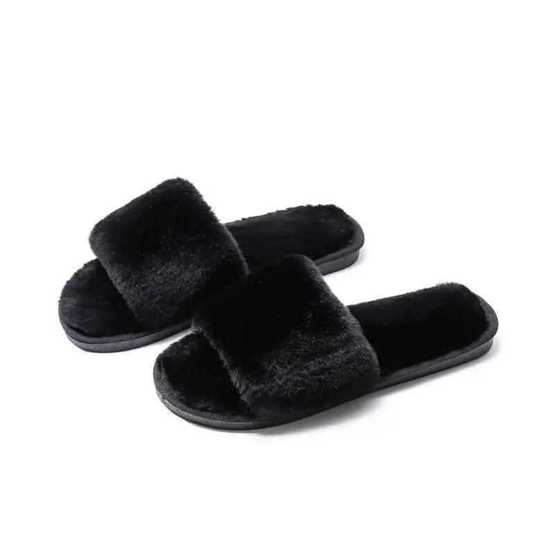 Fleece slippers women's one-word cotton slippers by GJG Denim