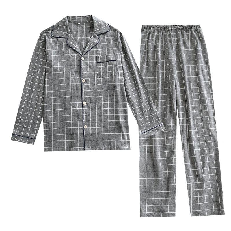 Men's Thin Plaid Long Sleeved Loose Pajamas by GJG Denim