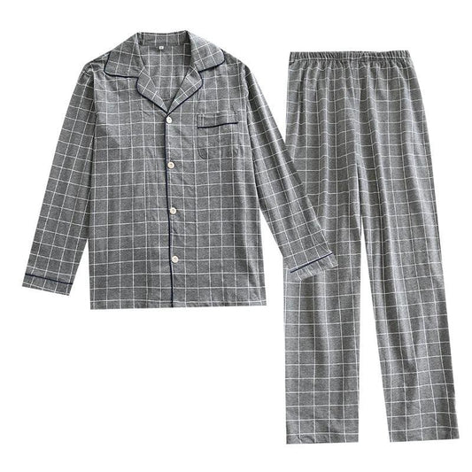 Men's Thin Plaid Long Sleeved Loose Pajamas by GJG Denim