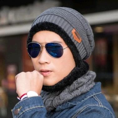 Men's Knitted Beanie and Neck Warmer Set by GJG Denim