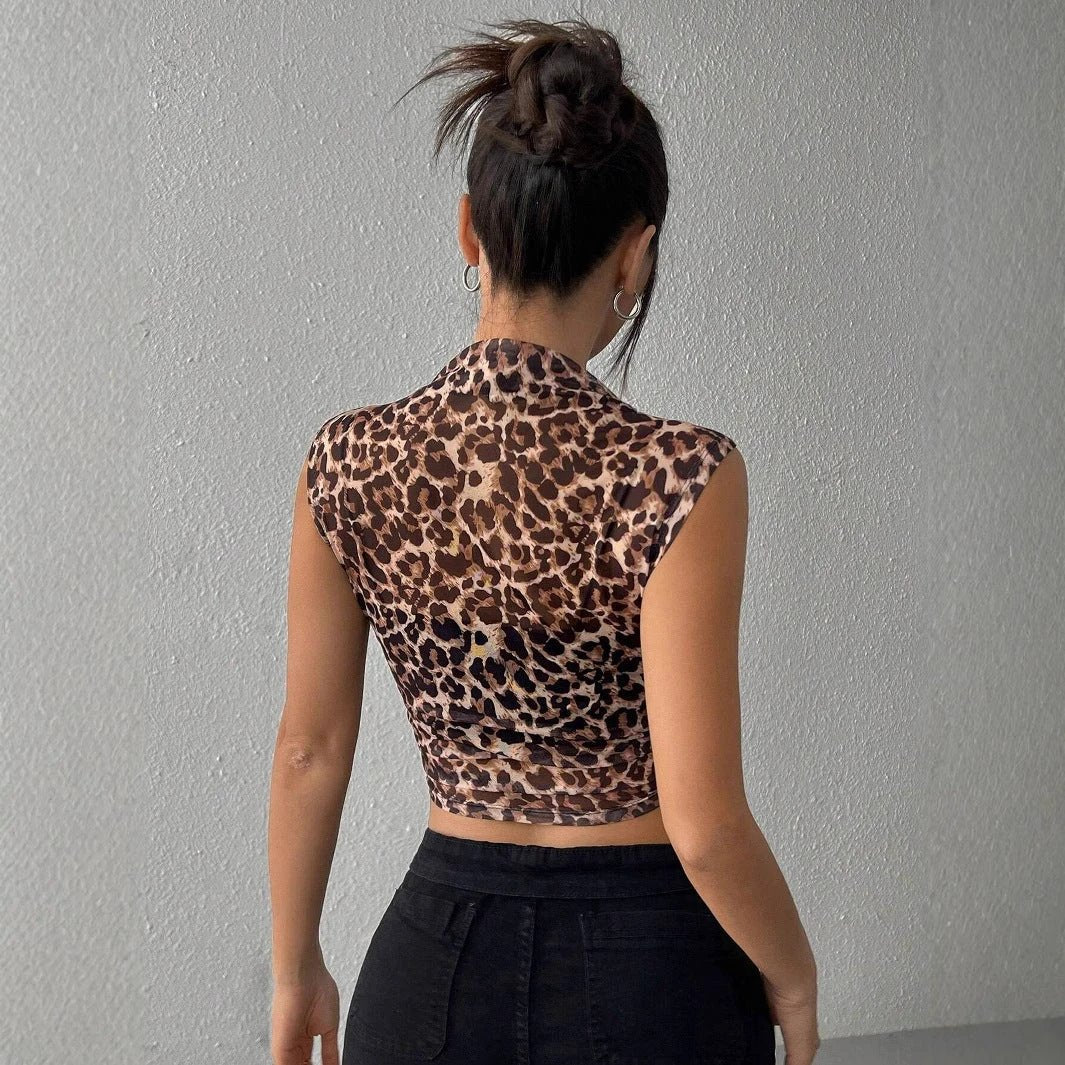 Slim Sleeveless Leopard Print Women's T-shirt by GJG Denim