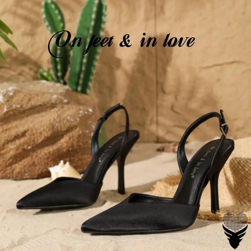 Baotou Pointed-Toe Stiletto Fashionable French-Style High-Heel Sandals For Women by GJG Denim