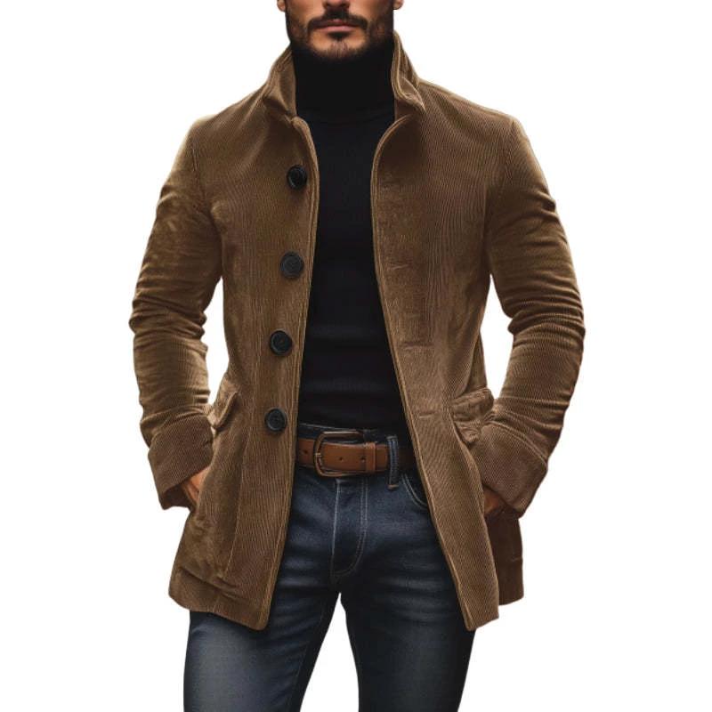Men's Stand Collar Button-up Coat Casual Jacket by GJG Denim