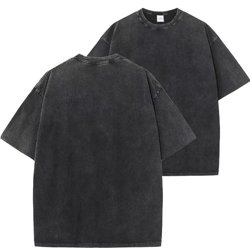 New Vintage Print Washed Short-sleeved T-shirt by GJG Denim