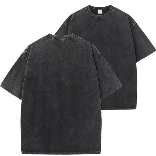 New Vintage Print Washed Short-sleeved T-shirt by GJG Denim