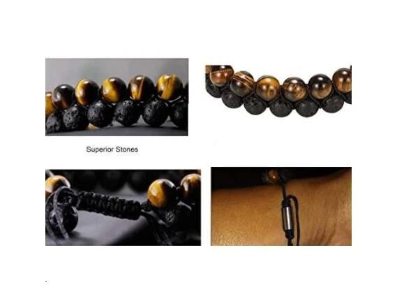 Tiger's Eye & Lava Stone Bracelet For Men by GJG Denim