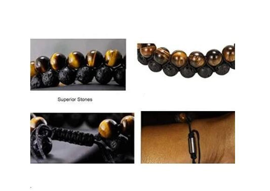 Tiger's Eye & Lava Stone Bracelet For Men by GJG Denim