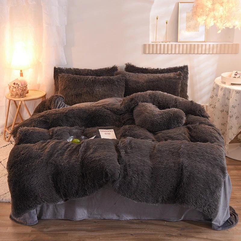 Luxury Thick Fleece Duvet Cover Queen King Winter Warm Bed Quilt Cover Pillowcase Fluffy Plush Shaggy Bedclothes Bedding Set Winter Body Keep Warm by GJG Denim