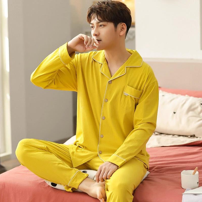 Simple Cotton Long-Sleeved Men's Pajamas by GJG Denim
