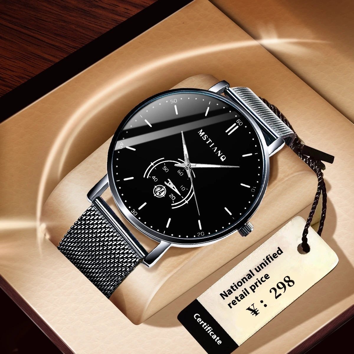 Stylish Black Technology Belt Refined Steel Casual Calendar Watch by GJG Denim