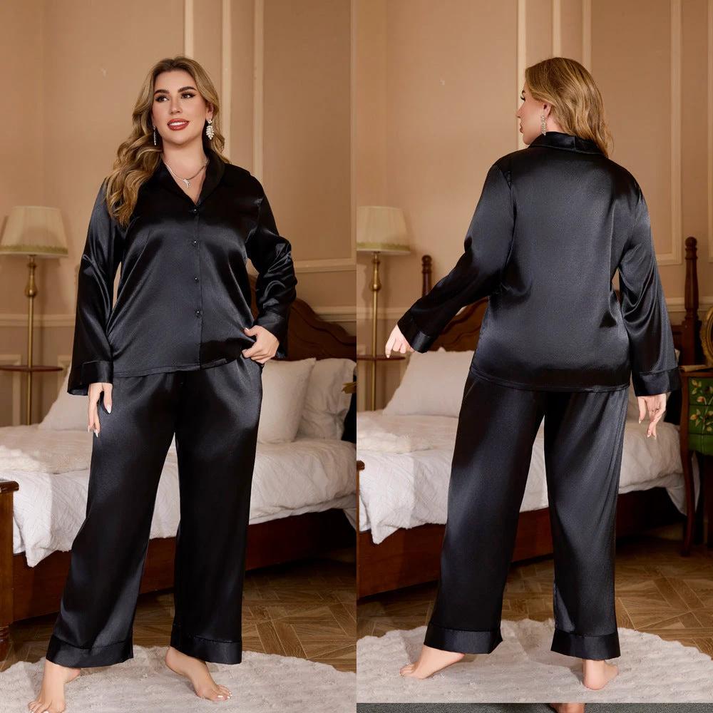 Women's Plus Size Cardigan Ice Silk Pajamas by GJG Denim