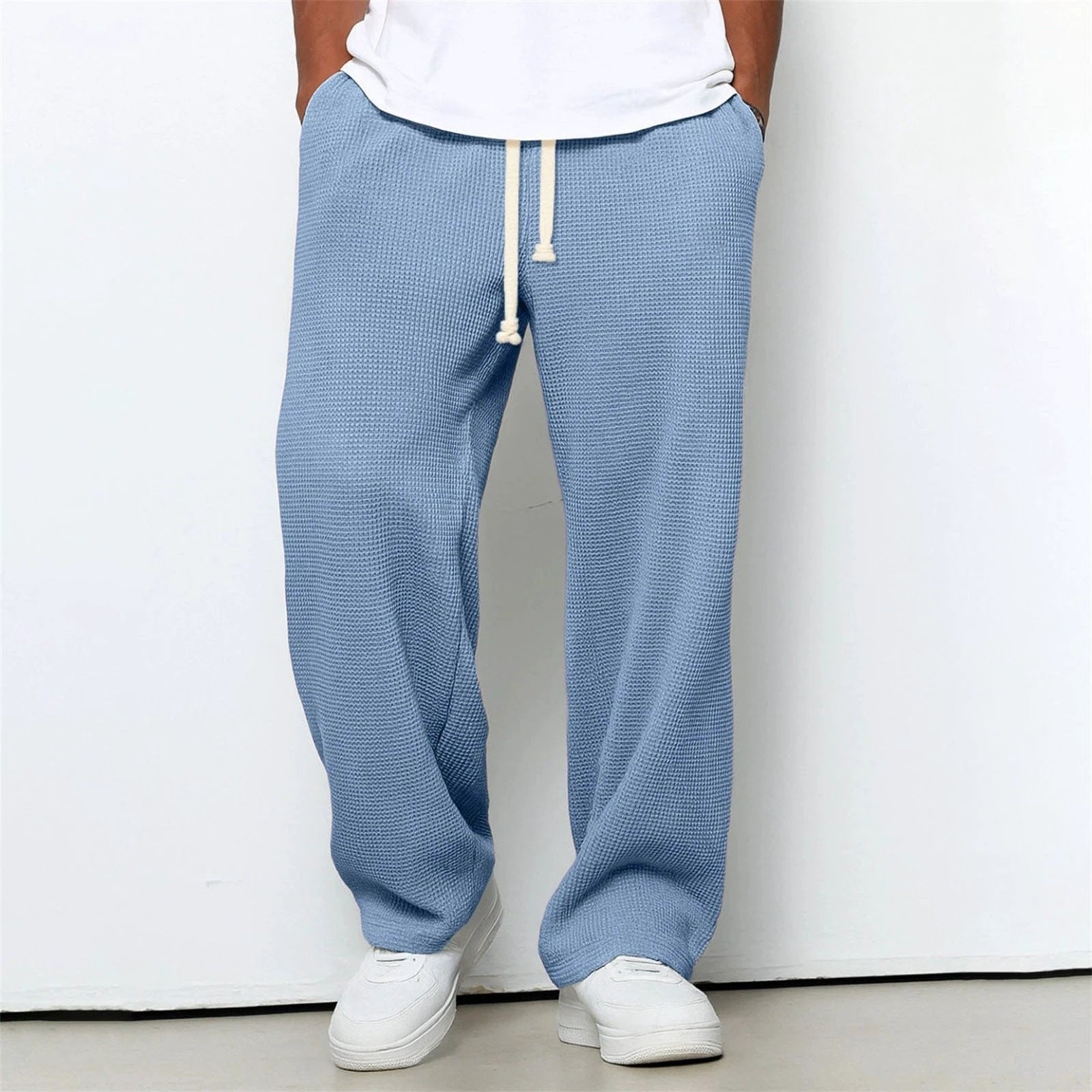 Men's Relaxed-fit Waffle-knit Wide-leg Leisure Pants by GJG Denim