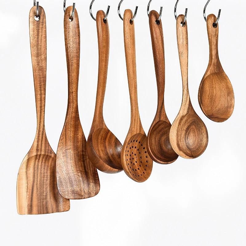 Teak Natural Wood Kitchen Utensils Set by GJG Denim