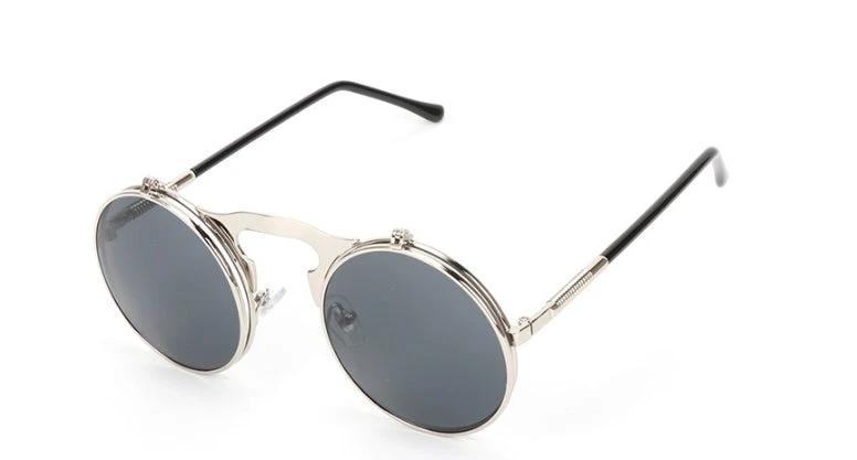 Vintage Round Steampunk Sunglasses Flip-Up UV Protection Metal Frame For Men by GJG Denim