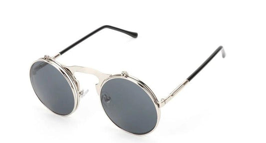 Vintage Round Steampunk Sunglasses Flip-Up UV Protection Metal Frame For Men by GJG Denim