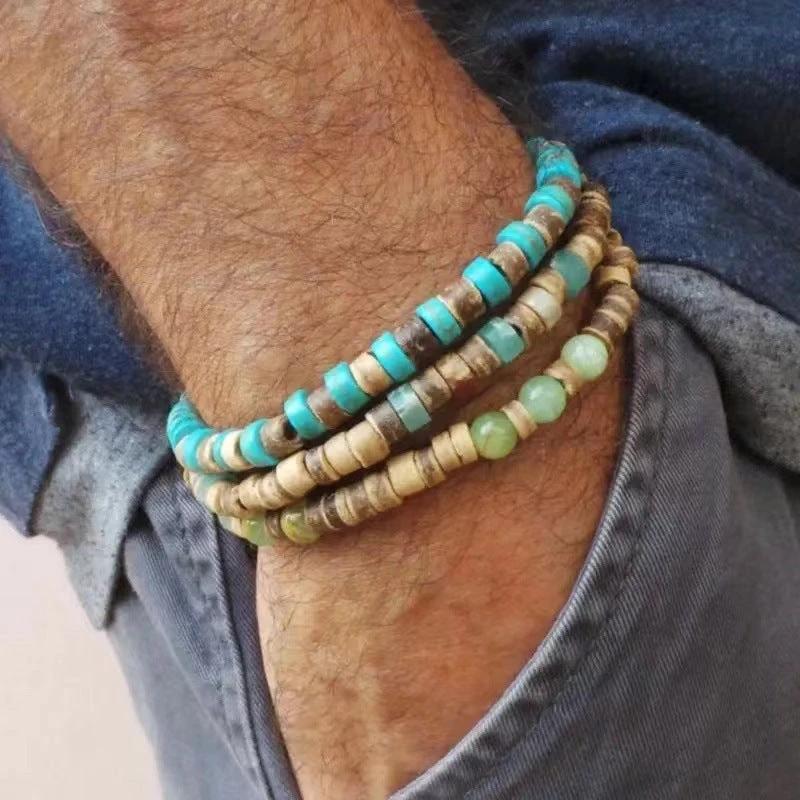 Retro Men's Coconut Wood Multi-Layer Stackable Bracelet Set by GJG Denim