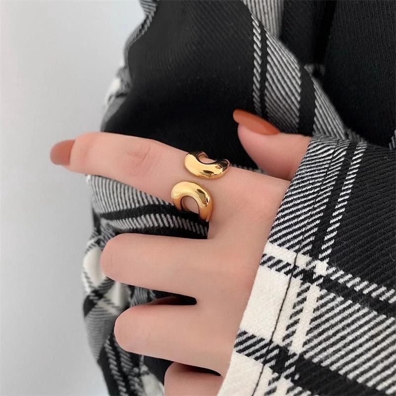 Retro Geometric Open Titanium Steel Ring For Women by GJG Denim