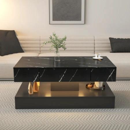 6.93IN High LED Coffee Table,Modern Coffee Table For Living Room,Living Room Tables,Large Living Room Furniture,LED Lights by GJG Denim