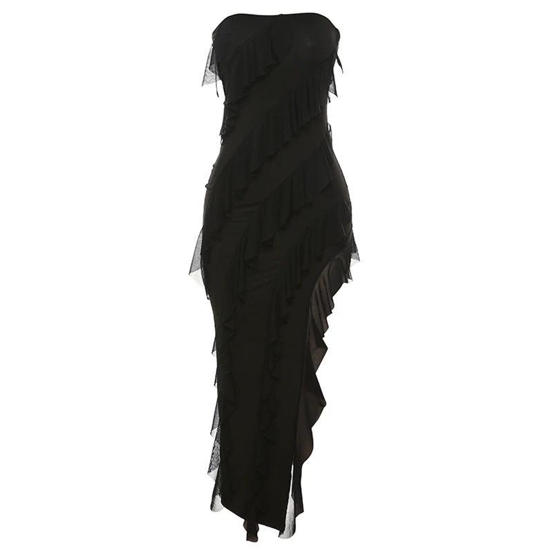 Summer Trend Skinny Women's Fashion Tube Top Backless Split Tassel Dress Birthday Party Clubwear by GJG Denim