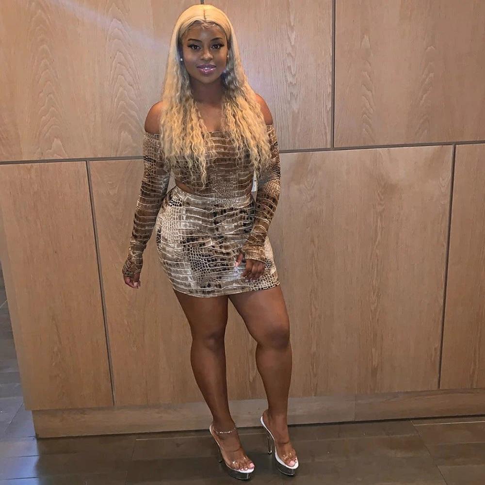Snake Print Bodysuit Skirt Set by GJG Denim