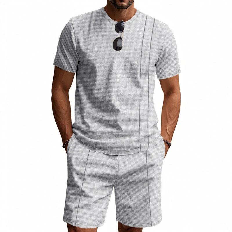 Men's Crew-Neck Short-Sleeve T-Shirt And Shorts Set by GJG Denim