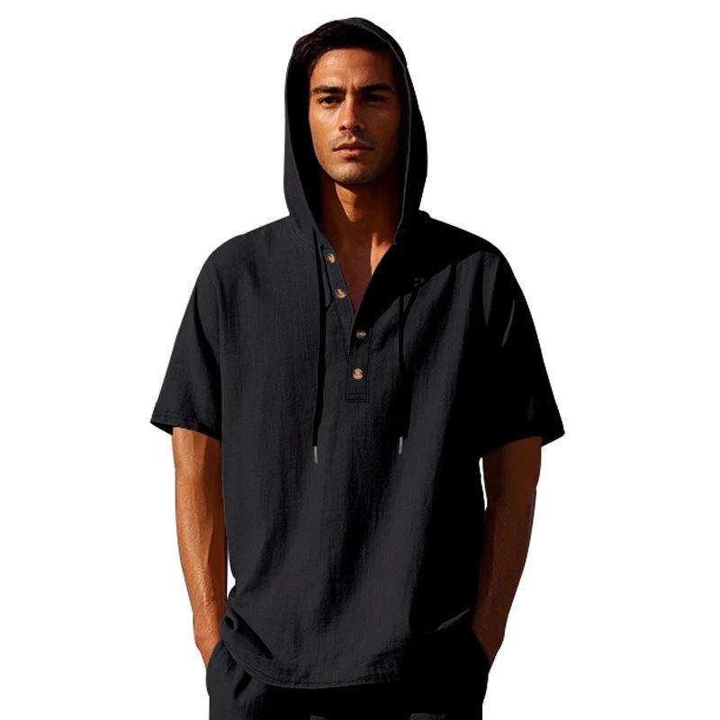 European And American Linen Short-sleeved Men's T-shirt Simple by GJG Denim