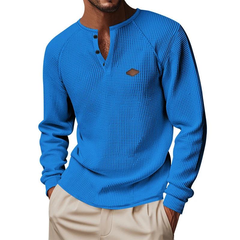 Waffle Buckle Quick-drying Raglan Henry Long Sleeve by GJG Denim