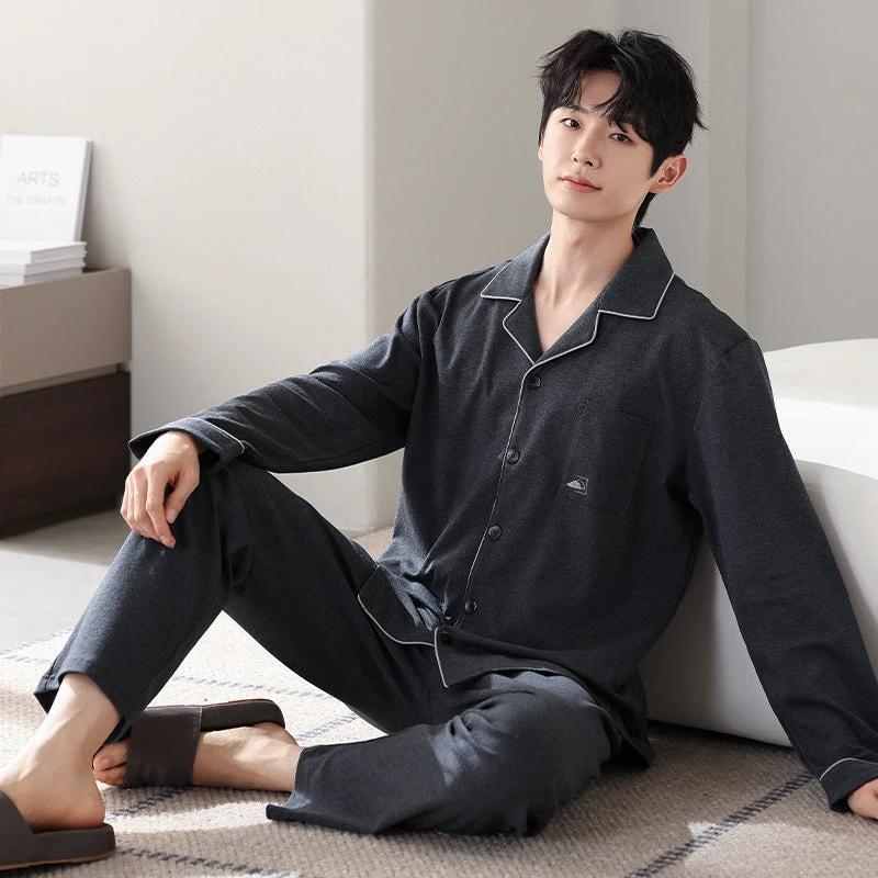 Men's Pure Cotton Long Sleeved Pajamas by GJG Denim
