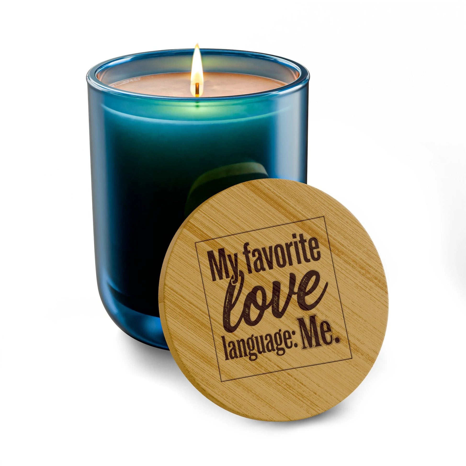 Engraved Soy Candle - "My Favorite Love Language: Me" (14oz) by Printify