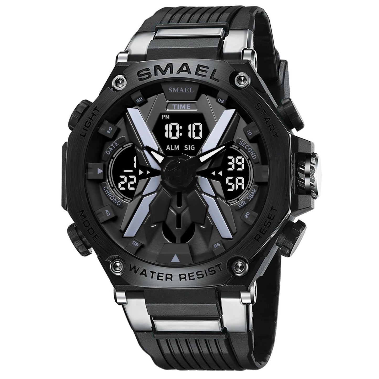 Men's Multifunctional Digital Double Display Waterproof Alloy Sports Quartz Watch by GJG Denim