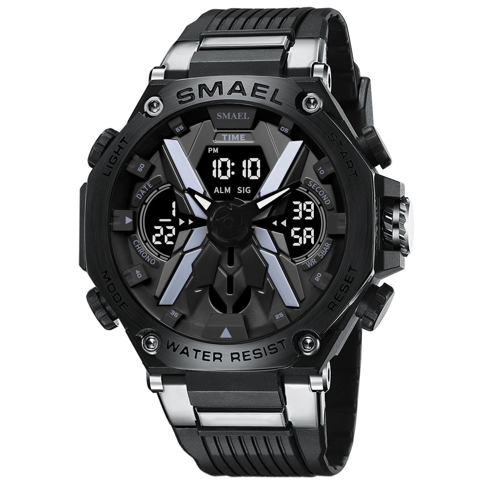 Men's Multifunctional Digital Double Display Waterproof Alloy Sports Quartz Watch by GJG Denim