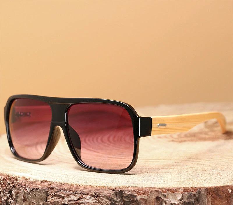 Wooden Square Sunglasses For Men by GJG Denim