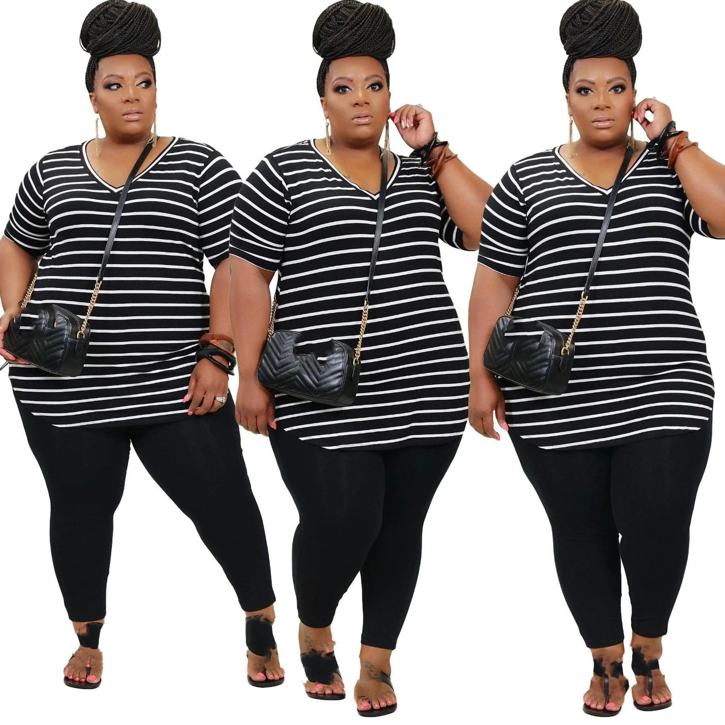 Women's Positioning Plus Size 5X Striped Printed Casual Suit by GJG Denim
