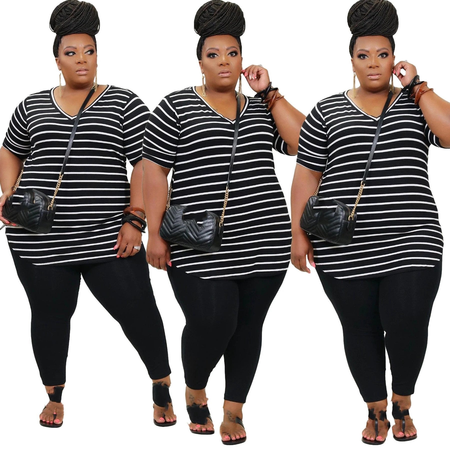 Women's Positioning Plus Size 5X Striped Printed Casual Suit by GJG Denim